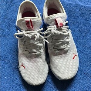 Puma White and Blue Sneakers with Red Accents